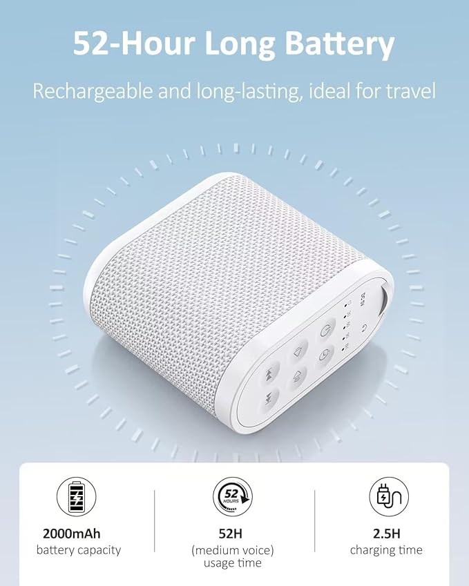 Portable Travel Sound Machine for Adults, Baby Sleeping : Super Long-Lasting & Rechargeable Battery, Headphone Jack, 21 Sounds - White Noise Machine for Office Privacy & Noise Canceling, Home, Gift