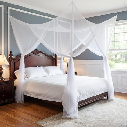 Mengersi Bed Canopy for Full Queen King Size Bed,Canopy Bed Curtains Elegant Mosquito Net,Mosquito Netting for Camping Patio Indoor Outdoor Bug Net,White
