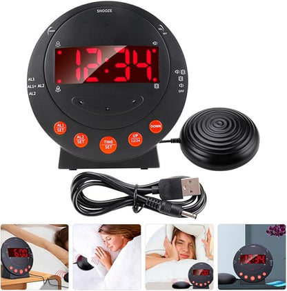 Homoyoyo Vibrating Alarm Clock for Heavy Sleepers and Deaf-Mute with Loud Bed Shaker Digital Dual Alarm Clock for Hearing Impaired 3pcs Set (no Batteries Included)