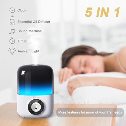 Kipcush Essential Oil Diffuser, 250ML Humidifier withWhite Noise Machine, LED Mood Lighting, Touchscreen,Timer, Auto-Off (White)