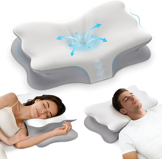 Cervical Pillow for Neck Pain Relief - Memory Foam Ergonomic Neck Support Pillows for Sleeping with Cooling Pillowcase, Orthopedic Contour Pillow for Side, Back and Stomach Sleepers