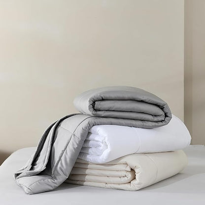 NATUREFIELD Lightweight Bamboo Quilt Queen Size – Cooling Summer Comforter Only, Rayon from Bamboo Cover, Breathable Box Stitch Spring Bedding with 200g Fill (125 GSM), 90x90 Inch, Beige