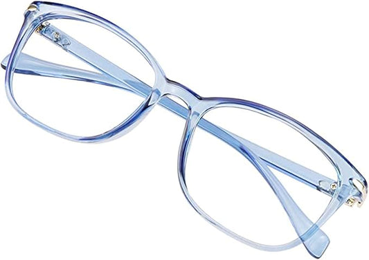 VisionGlobal Blue Light Blocking Glasses for Women/Men, Anti Eyestrain, Computer Reading, TV Glasses, Stylish Square Frame, Anti Glare(Clear Blue,No Magnification)