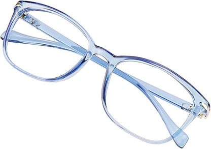 VisionGlobal Blue Light Blocking Glasses for Women/Men, Anti Eyestrain, Computer Reading, TV Glasses, Stylish Square Frame, Anti Glare(Clear Blue,+5.50 Magnification)