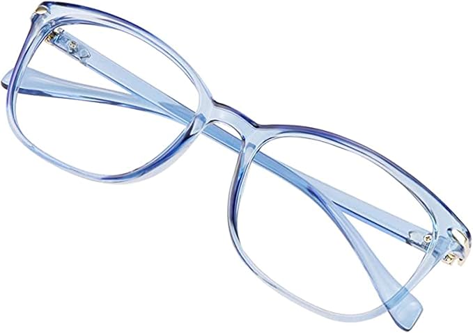 VisionGlobal Blue Light Blocking Glasses for Women/Men, Anti Eyestrain, Computer Reading, TV Glasses, Stylish Square Frame, Anti Glare(Clear Blue,+1.75 Magnification)