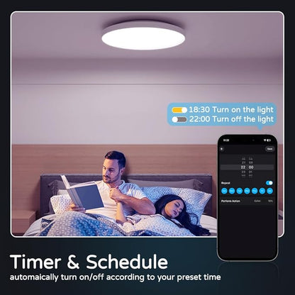 Smart Ceiling Light, 12" Inch LED Color Changing Ambient Lamp 30W 2400LM Flush Mount, Magic Home Wi-fi RGB Dimmable Work for Alexa & Google Voice Control 2200K-6500K DIY Colors Round White