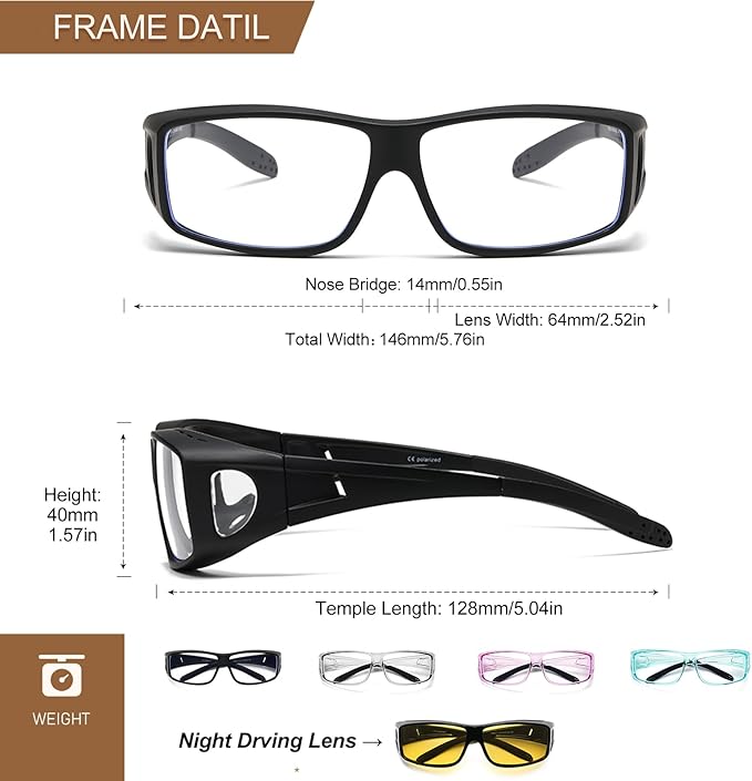 Fit Over Glasses Blue Light Blocking and Night Vision Driving Glasses for Men Women Wrap Around Goggles Eyewear PT2006