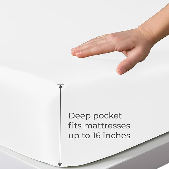 LINENWALAS Fitted Sheet Only Viscose Derived from Bamboo, Bottom Sheet for Twin XL Size Bed – 16” Deep Pocket, All Around Snug Fit – Cooling, Breathable, Soft, Hypoallergenic (White, Twin XL)