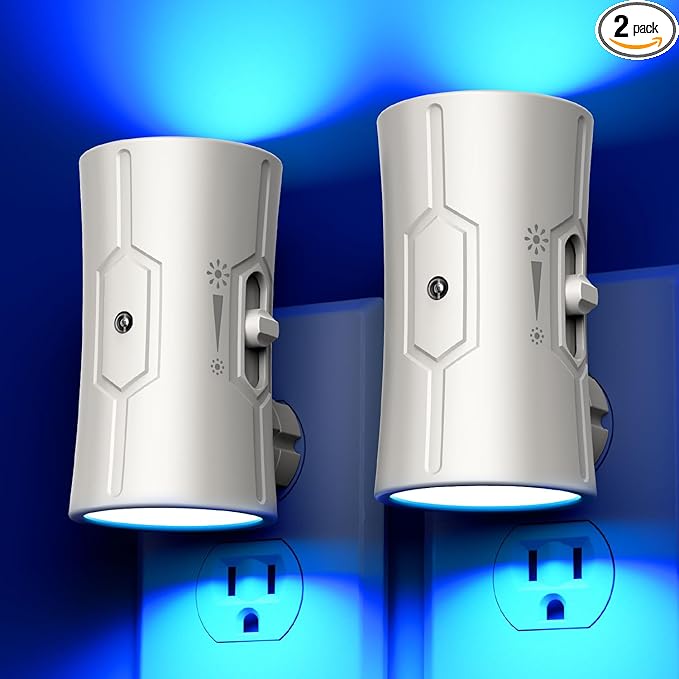Night Light, LED Night Lights Plug into Wall 2 Pack Blue 0-100LM Adjustable Brightness Light Sensor Plug in Night Light for Hallway, Bathroom, Adult