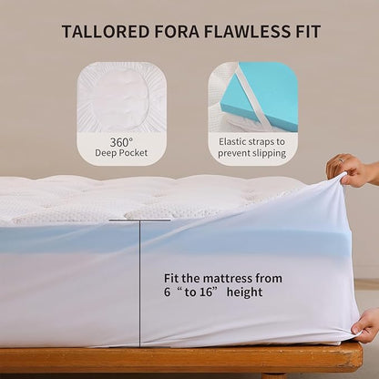 4 inch Dual Layer King Mattress Topper for Back Pain Relief，2 Inch Cooling Gel Memory Foam Plus 2 Inch Pillow Top Mattress Pad Cover 15% Viscose Made from Bamboo, with 6-16 Inch Deep Pocket (King)