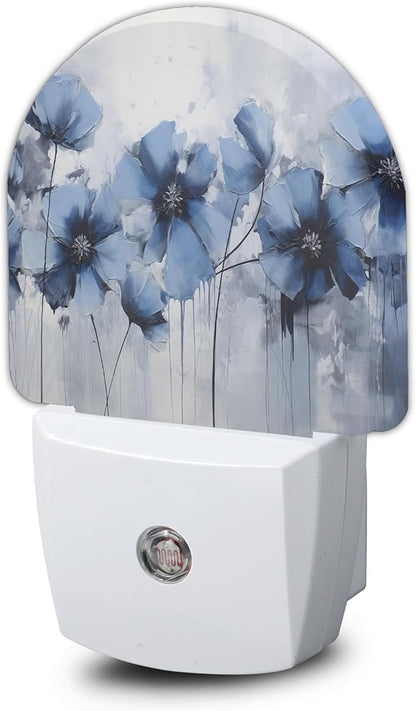 Blue Flower Night Light, Vintage Nightlight Plug into Wall with Dusk to Dawn Sensor, LED Lamp Energy Saving Lights for Men Women Boys Girls,Lamp for Bedroom Bathroom Hallway