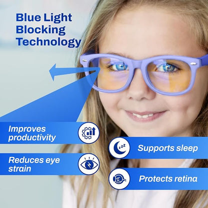 DefenderShield Blue Light Blocking Glasses Kid Series for Computer, Mobile, Gaming, Sleep-Purple - Anti Eye Strain, Headache