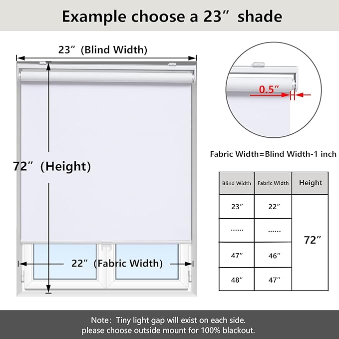 AOSKY Cordless Roller Shades Blackout Blinds for Windows Room Darkening Rolled Up Shades with Spring System, UV Protection Window Shades Door Blinds for Home and Office (38" W x 72" H,White)