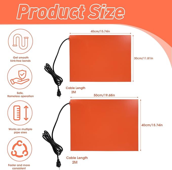 PVC Heating Blanket for Conduit Bender, Pipe Heater with Overheat Protection & Fixing Strap, Fast Heating in 3 Mins, Durable for Easy Pipe Bending 120V/200W (M+L)