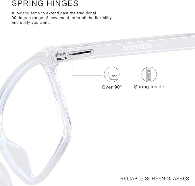 ANDWOOD Blue Light Blocking Glasses Men Women Computer Filter Large Frame Bluelight Blocker Anti Blue Ray Lightweight AR002
