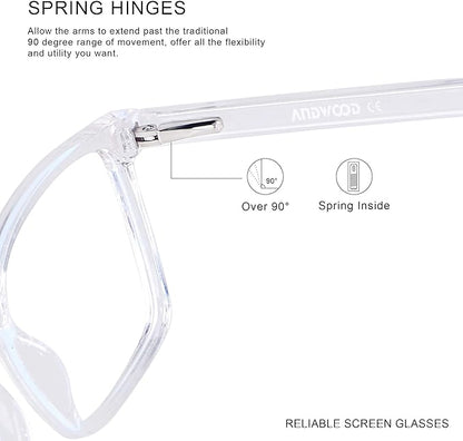 ANDWOOD Blue Light Blocking Glasses Men Women Computer Filter Large Frame Bluelight Blocker Anti Blue Ray Lightweight AR002