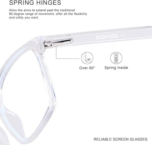 ANDWOOD Blue Light Blocking Glasses Men Women Computer Filter Large Frame Bluelight Blocker Anti Blue Ray Lightweight AR002