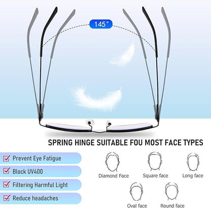 3-Pack Reading Glasses for Men, Lightweight Metal Half Frame Blue Light Blocking Computer Readers
