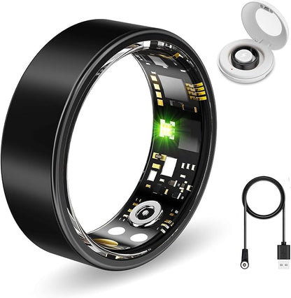 Smart Health Rings for Women Men, Fitness Tracker with Heart Rate, Blood Oxygen, HRV, Sleep Tracker, Step Tracker, No Subscription Fee, IP68 Waterproof Smart Ring for iphone & Android(Black#11)