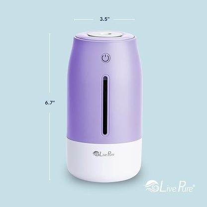 LivePure Cool Mist Humidifiers for Bedroom. Small Humidifier for Babies, Nursery, Plants, Office. Ultrasonic Cool Mist Humidifier w/Quiet Operation, USB-C Rechargeable. Lavender