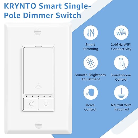 10 Pack Smart LED Dimmer Switch, Single Pole, Neutral Wire Required, Works with Alexa & Google Home, 2.4GHz WiFi Switch No Hub Needed, 150W Max LED/CFL 600W Max Incandescent, ETL/FCC Certified, White