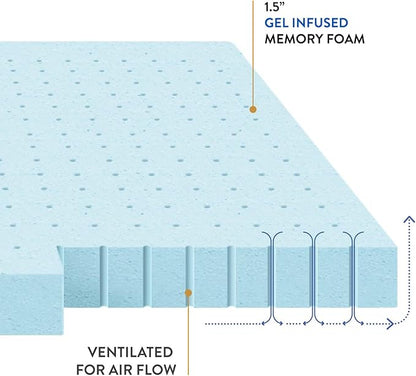 Best Price Mattress 1.5 Inch Ventilated Memory Foam Mattress Topper, Cooling Gel Infusion, CertiPUR-US Certified, Dorm Essentials, King