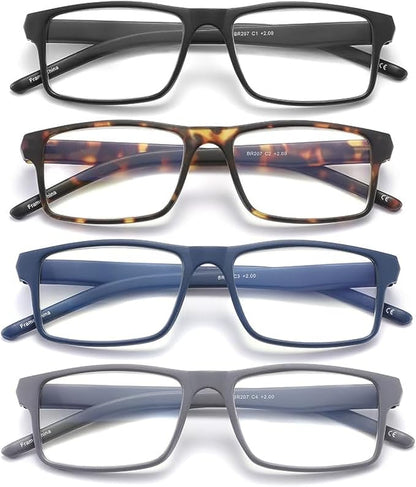 4 Pack Reading Glasses Blue Light Blocking for Men Women,Rectangular Frame Computer Readers with Spring Hinge,Reading Glasses for Men Women，Anti Eyestrain/UV Ray Eyeglasses (2.0x)