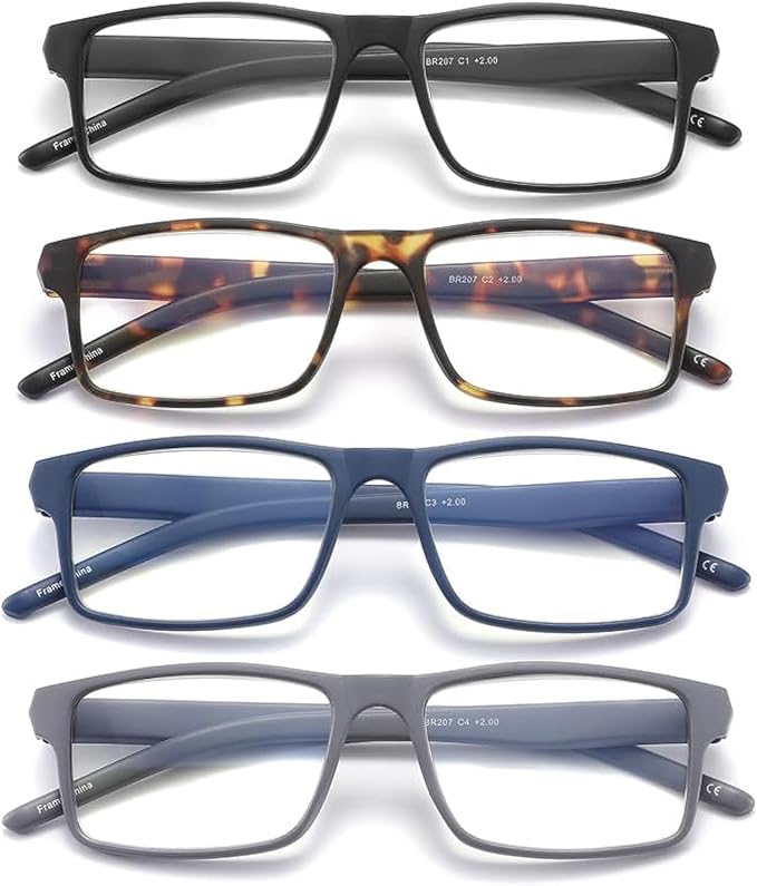 4 Pack Reading Glasses Blue Light Blocking for Men Women,Rectangular Frame Computer Readers with Spring Hinge,Reading Glasses for Men Women，Anti Eyestrain/UV Ray Eyeglasses (1.0x)