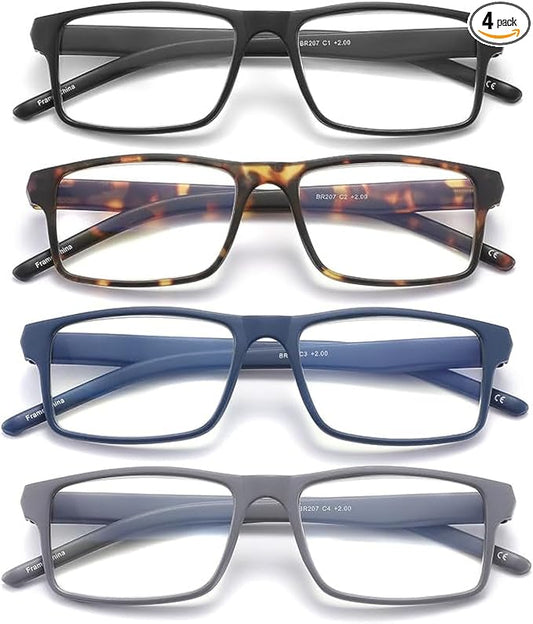 4 Pack Reading Glasses Blue Light Blocking for Men Women,Rectangular Frame Computer Readers with Spring Hinge,Reading Glasses for Men Women，Anti Eyestrain/UV Ray Eyeglasses (4.0x)