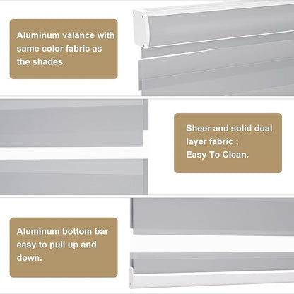 Changshade Custom Size Zebra Blinds Cordless for Indoor Windows Sliding Glass Doors, Light Filtering Zebra Roller Shades Dual Layer Fabric Day Night Blind for Living Room,Bedroom,Bathroom,Nursey,Grey