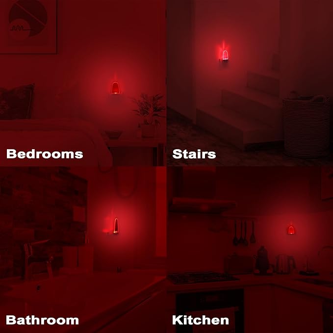 GREENIC Red Plug in LED Night Light 2 Pack Dusk to Dawn Sensor for Bedroom, Bathroom, Kitchen, Hallway