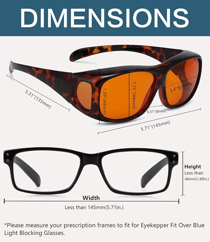BLUELESS Fit over Blue Blocking Glasses with Orange Tinted Lens Sleep Glasses, Tortoise