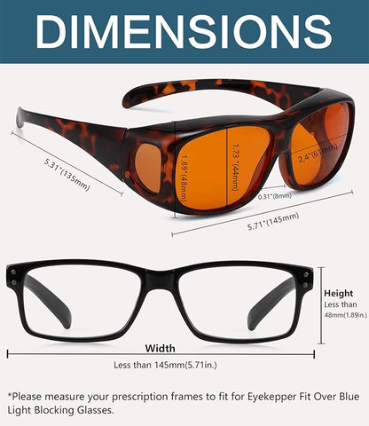 BLUELESS Fit over Blue Blocking Glasses with Orange Tinted Lens Sleep Glasses, Tortoise
