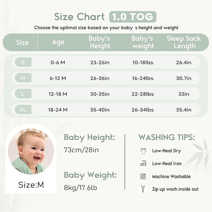 Yoofoss Rayon Made from Bamboo Baby Sleep Sack 18-24 Months 1.0 Tog Baby Wearable Blanket, Super Soft Infant Toddler Sleeping Sack 2-Way Zipper