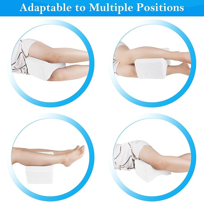 BlissTrends Memory Foam Knee Pillow, Knee Pillow for Side Sleepers, Leg Pillows for Sleeping Blood Circulation, Elevation Pillow for Spine Aligning, Sciatica, Back, Hip, Knee, Ankle Pain, White
