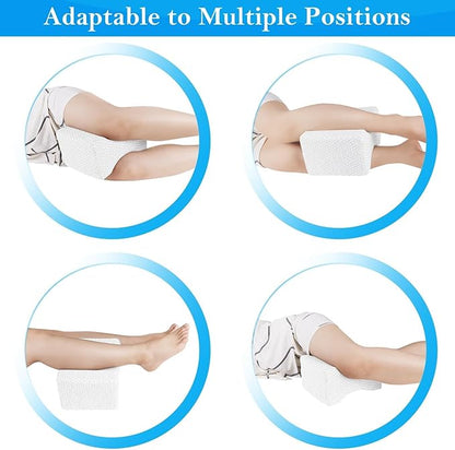 BlissTrends Memory Foam Knee Pillow, Knee Pillow for Side Sleepers, Leg Pillows for Sleeping Blood Circulation, Elevation Pillow for Spine Aligning, Sciatica, Back, Hip, Knee, Ankle Pain, White