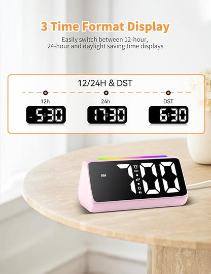 Netzu Alarm Clocks for Bedrooms Heavy Sleepers, Vibrating Alarm Clock with Bed Shaker, Night Light, RGB Display, Dimmer, Snooze for Deaf Hearing Impaired People