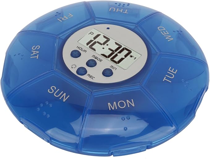Case with Alarm, Weekly Medicines Setting Up Voice Reminders with Recording Playback Function 7 Day Medication Times Dispenser The Elderly Blind Person