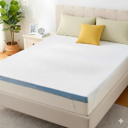 Marsail King Size Memory Foam Mattress Topper, 3 Inch Cooling Gel Infused Mattress Topper with Soft Cover, CertiPUR-US and Oeko-TEX Certified, Suitable for Sofa, RV, Camping