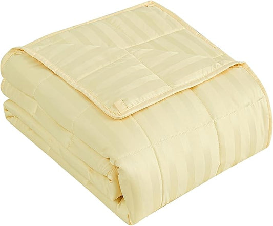 Weighted Blanket for Adults (15 lbs, 60" x 80", Mustard yellow Stripes) Heavy Blanket for Sleeping Perfect for 140-160 lbs, Queen Size Breathable Blanket with Premium Glass Bead, Machine Washable