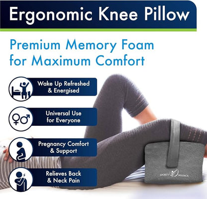 Sports Medica Doctor Developed Knee Pillow for Side Sleepers - Washable Cover Memory Foam Leg Pillow for Side Sleeping, Lower Back & Sciatica Pain Relief - Spine Alignment - Between Knee Hip Cushion