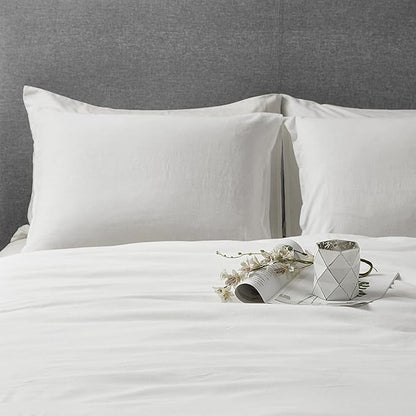 DAPU Linen Duvet Cover Set - French Linen Cotton Blend Natural Flax Soft Breathable Bedding 3 Pcs Set - 1 Duvet Cover 2 Pillowcases (Off-White/Cotton Linen, Full/Queen)