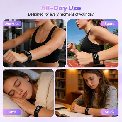 Vibrating Alarm Reminder Watch, 2026 Upgraded Silent Bracelet Wearable Wrist Alarm Clock for Step Counter, Vibration, Stopwatch Timer, 2-Set Alarm Clock Design for Deep Sleepers (Pink)