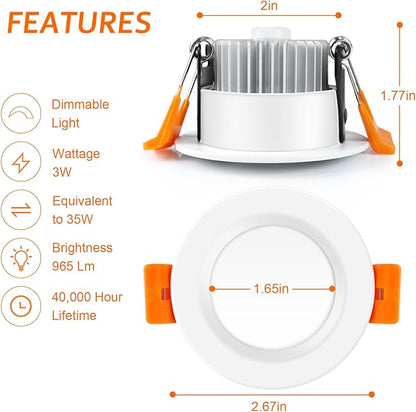 inShareplus 2 Inch LED Recessed Lighting, Downlight Dimmable 3W (35W Equivalent), 3000K Warm White, CRI80, Recessed Light Fixtures with LED Driver (1 Pack)