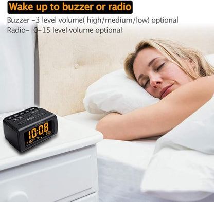 DreamSky Alarm Clock Radios for Bedrooms with Battery Backup, Large Big Numbers with Dimmer Wheel, USB Port, Bedside Digital FM Radio with Sleep Timer, Temperature, Adjustable Volume, Snooze