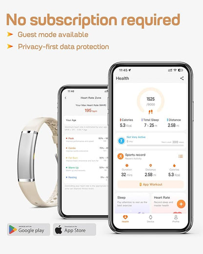 FITVII Ultra Slim Fitness Tracker Wristband, Health and Fitness Wearable with 24/7 Heart Rate, Blood Pressure and HRV Sleep Monitor, Subscription Free Activity Tracker for Android & iPhone
