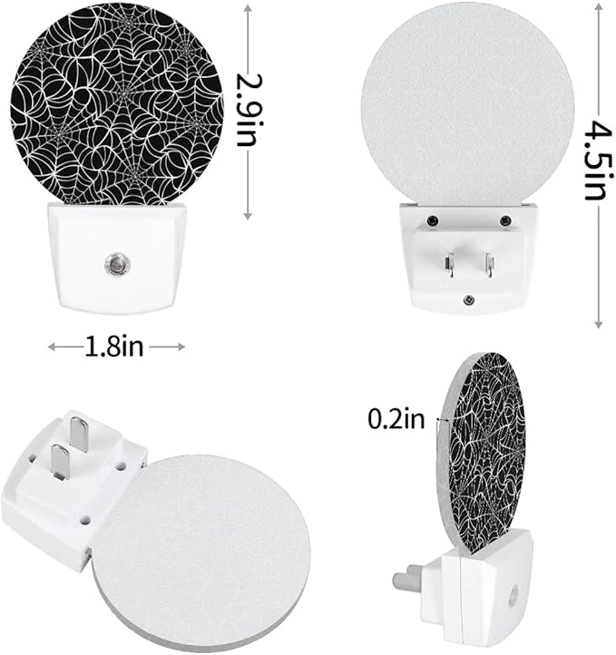 Plug-in Led Night Light with Auto Dusk to Dawn Sensor for Boys Girls Room Decor, Black Spider Web Wall Lamp Nightlights for Hallway,Bedroom, Kids Room, Kitchen, Stairway, (0.5W, 2 Pack)