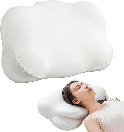 Sleep Cloud Pillow, Ergonomic Memory Foam Pillows, Adjustable Cervical Neck Support Pillow, Breathable Cooling Cover for Side Back Stomach Sleepers (White)