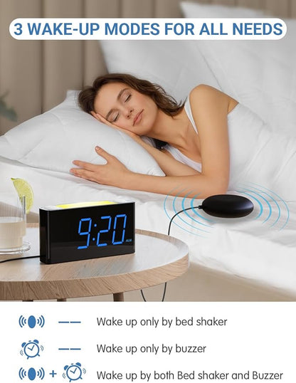 PPLEE Super Loud Alarm Clock for Heavy Sleepers Hearing Impaired Deaf,Vibrating Alarm Clock with Bed Shaker,Big Display Alarm Clock for Bedroom,5 Dimmer,Night Light,USB/Type-C Charger,Power-off Memory