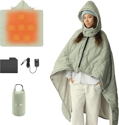 ZonLi Heated Blanket Battery Operated, Wearable Portable Electric Blanket with Rechargeable Battery, 50"x60" Cordless Heated Blanket, Waterproof, Machine Washable(Sage Green)